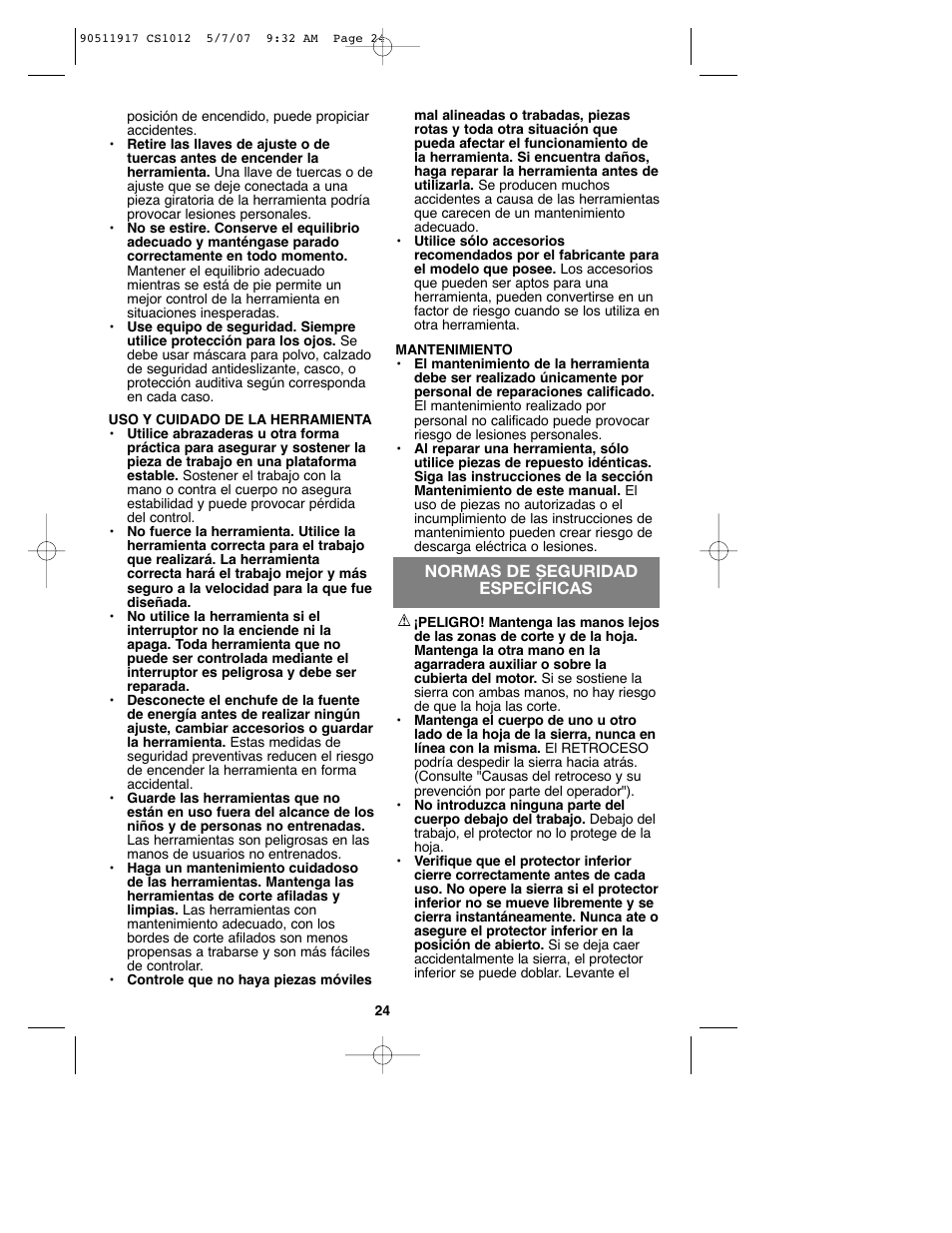Black & Decker CS1012 User Manual | Page 24 / 32