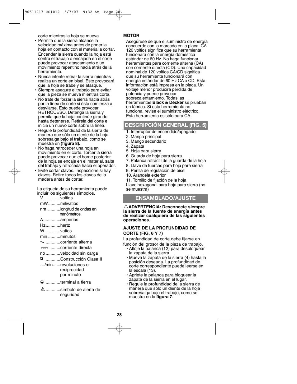 Black & Decker CS1012 User Manual | Page 28 / 32