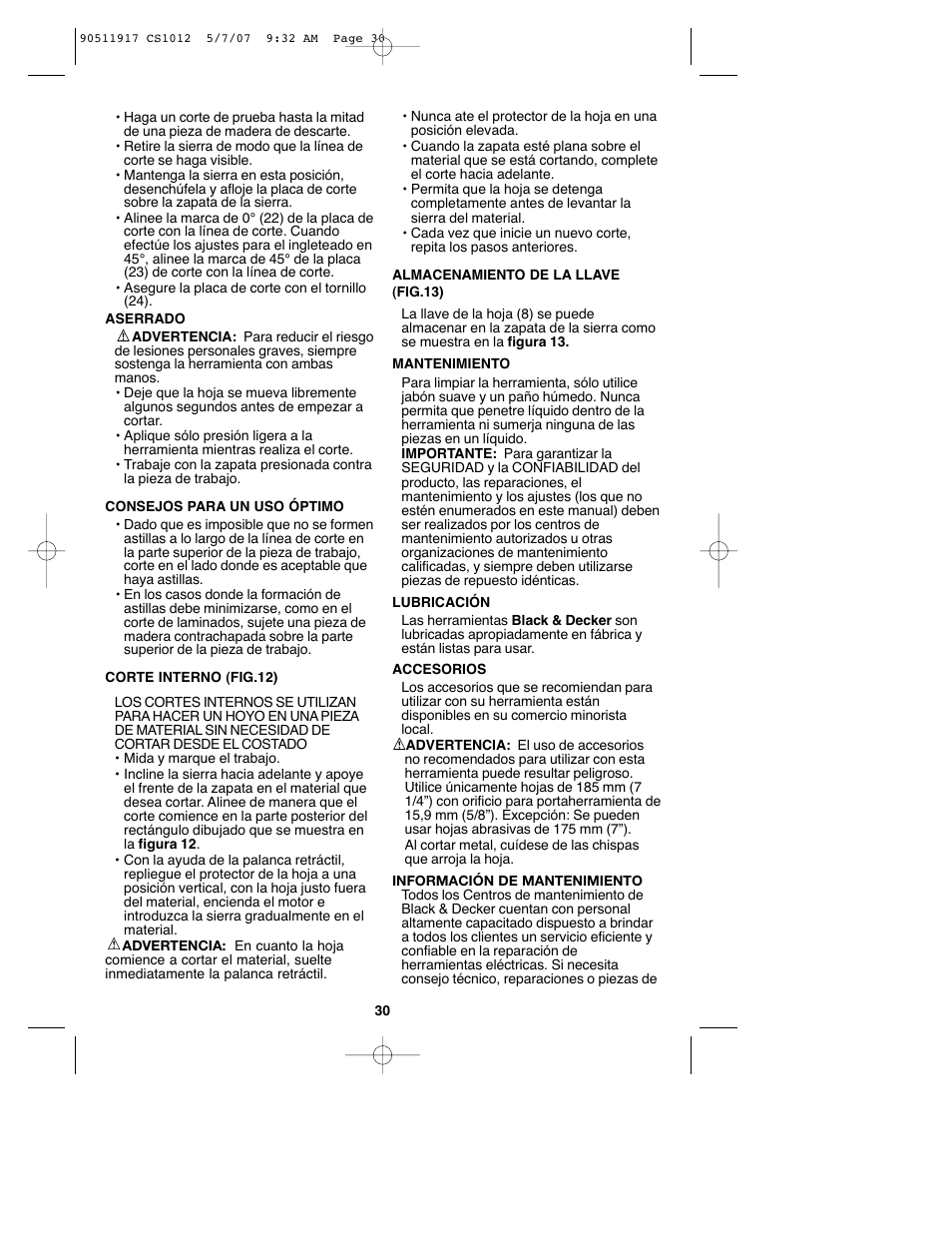 Black & Decker CS1012 User Manual | Page 30 / 32