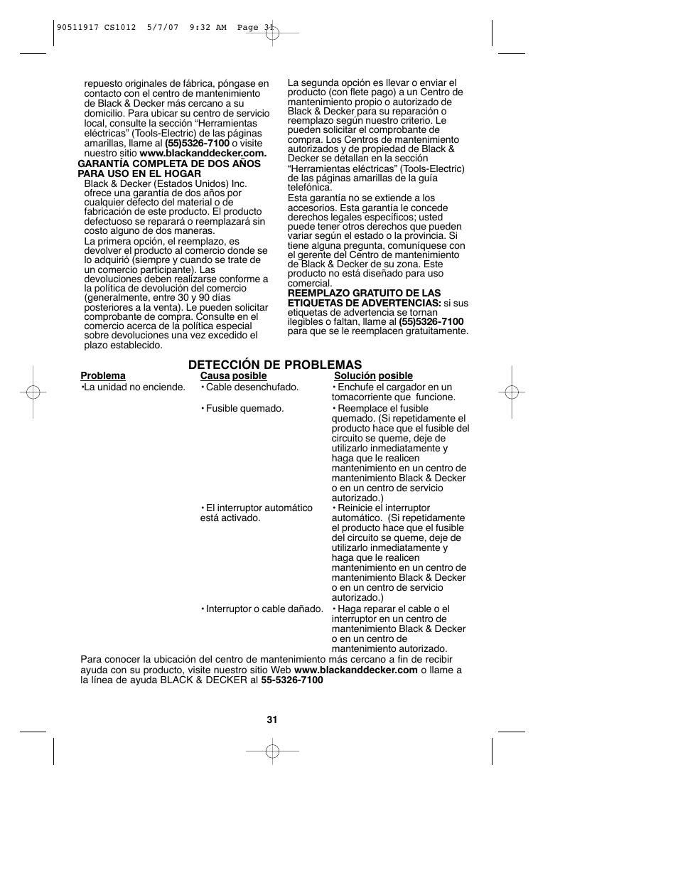 Black & Decker CS1012 User Manual | Page 31 / 32