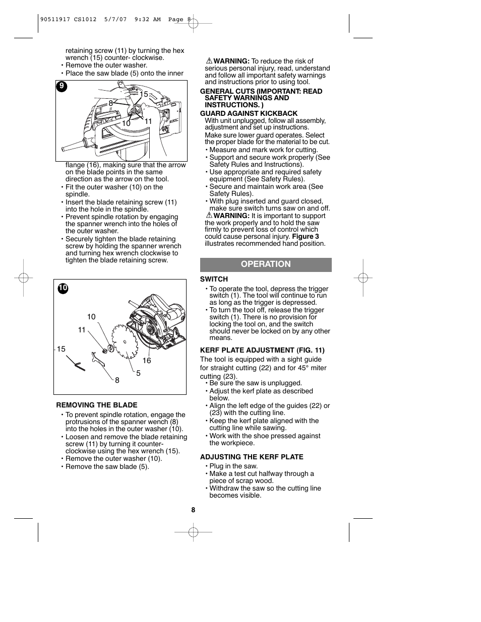 Black & Decker CS1012 User Manual | Page 8 / 32