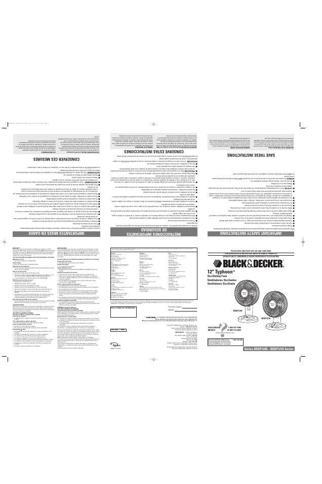 12" typhoon, Importantes mises en garde conserver ces mesures | Black & Decker BD DF1200 User Manual | Page 2 / 2