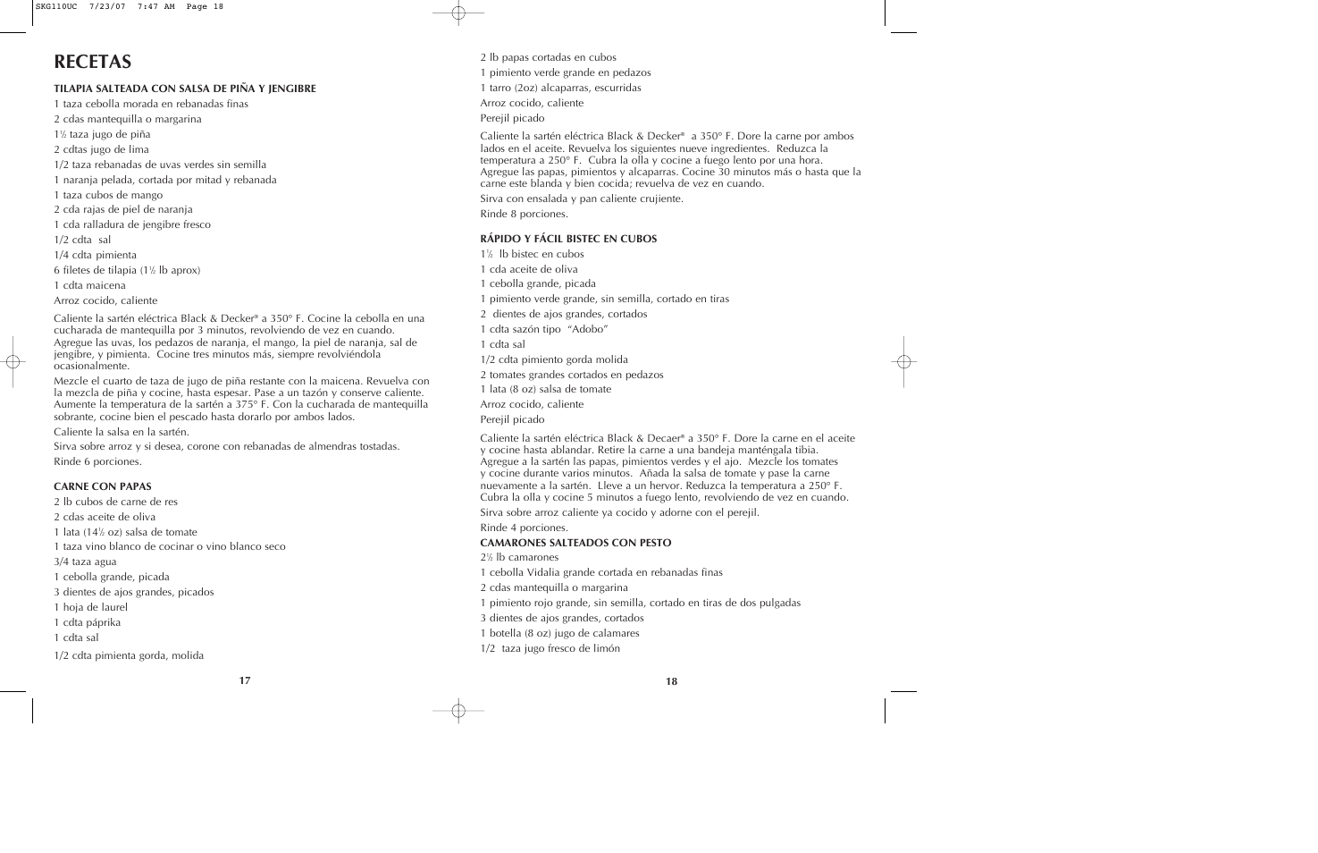 Recetas | Black & Decker SKG110 User Manual | Page 10 / 21