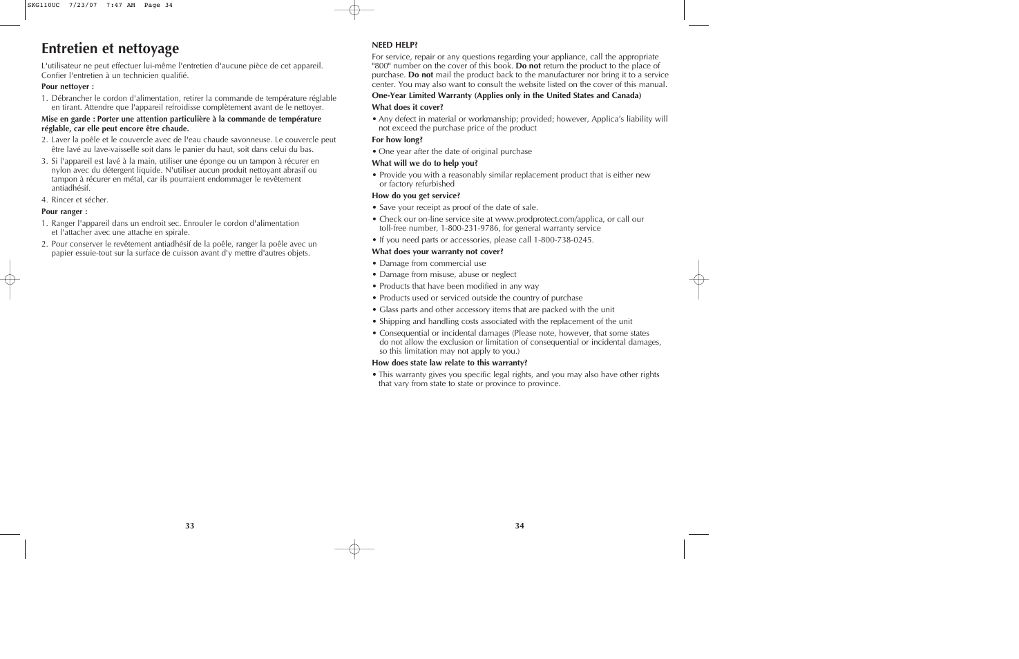 Entretien et nettoyage | Black & Decker SKG110 User Manual | Page 18 / 21