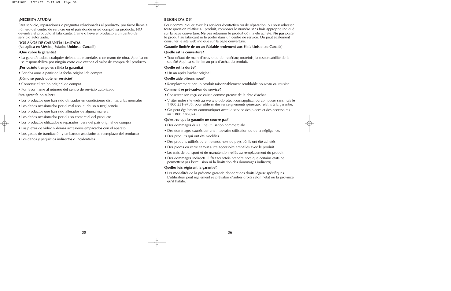 Black & Decker SKG110 User Manual | Page 19 / 21