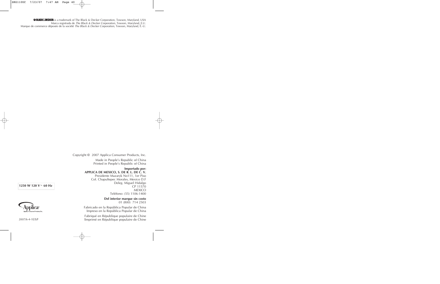 Black & Decker SKG110 User Manual | Page 21 / 21