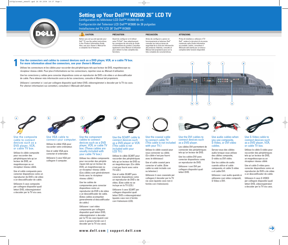 Dell LCD TV W2600 User Manual | 2 pages