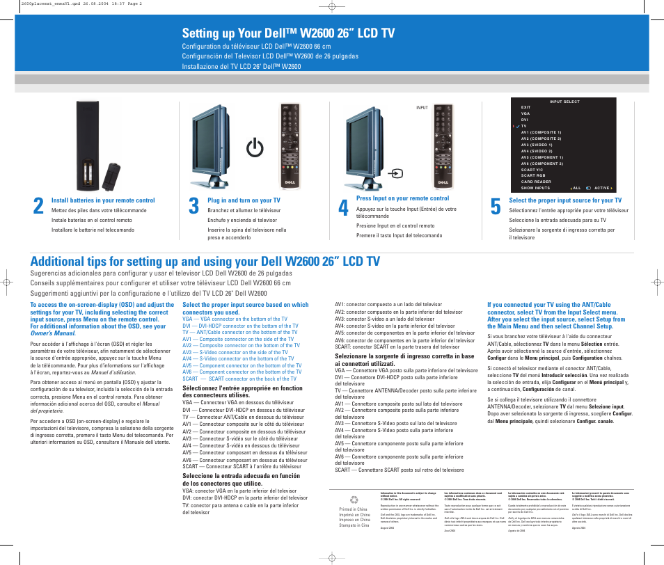 Dell LCD TV W2600 User Manual | Page 2 / 2