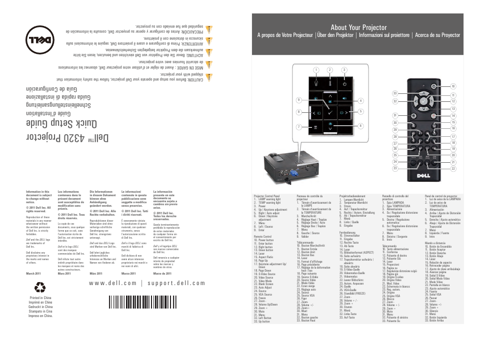 Dell™ 4320 projector quick set up guide, About your projector, First fold first fold | Dell 4320 Projector User Manual | Page 2 / 2