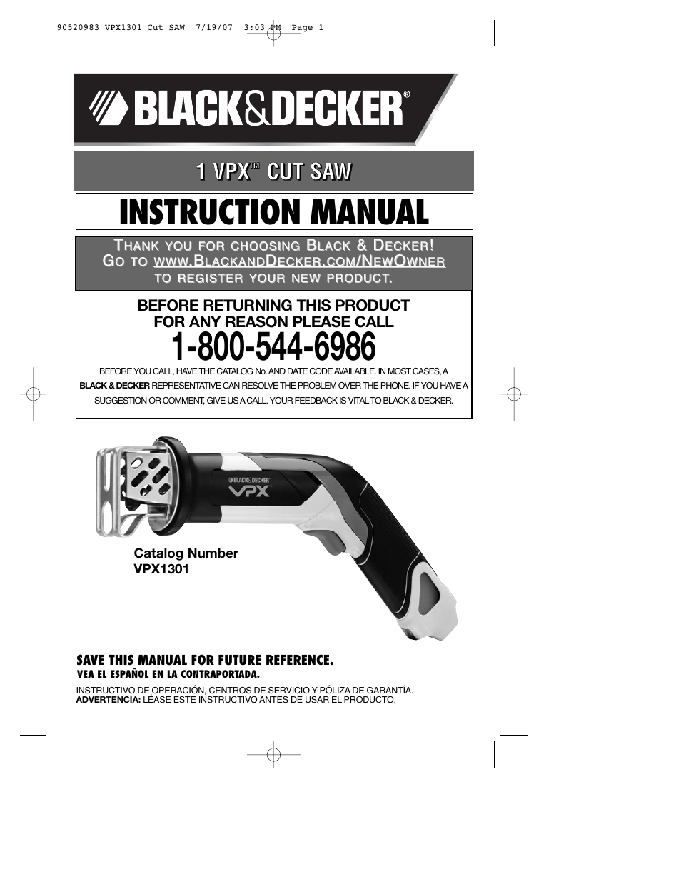 Black & Decker 1 VPX VPX1301 User Manual | 38 pages