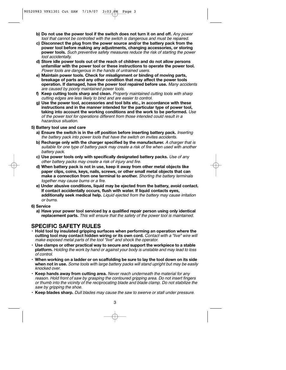 Specific safety rules | Black & Decker 1 VPX VPX1301 User Manual | Page 3 / 38
