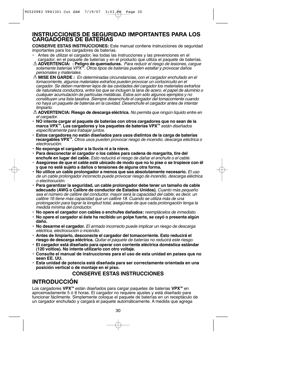 Introducción, Conserve estas instrucciones | Black & Decker 1 VPX VPX1301 User Manual | Page 30 / 38