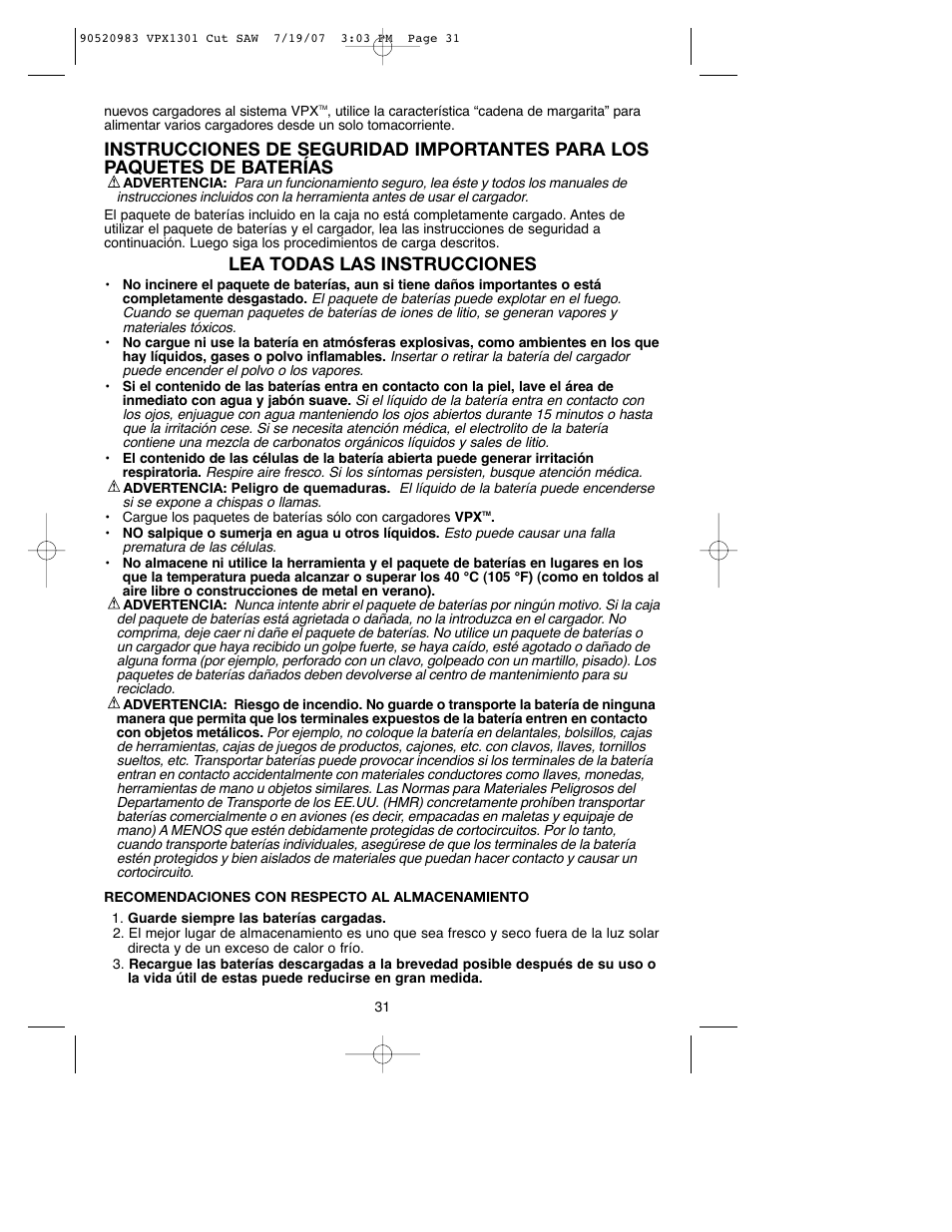 Lea todas las instrucciones | Black & Decker 1 VPX VPX1301 User Manual | Page 31 / 38