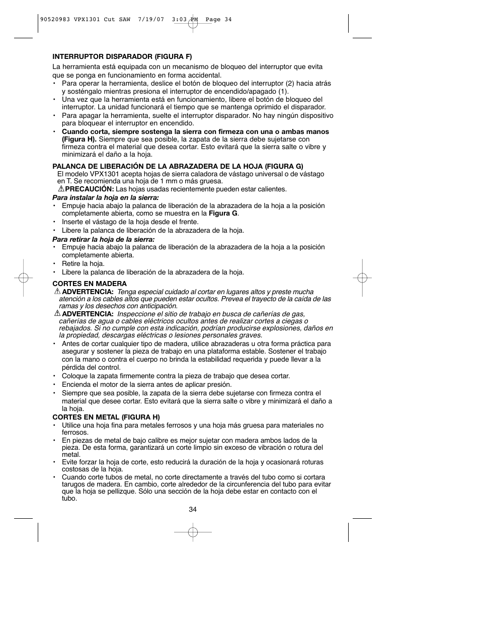 Black & Decker 1 VPX VPX1301 User Manual | Page 34 / 38