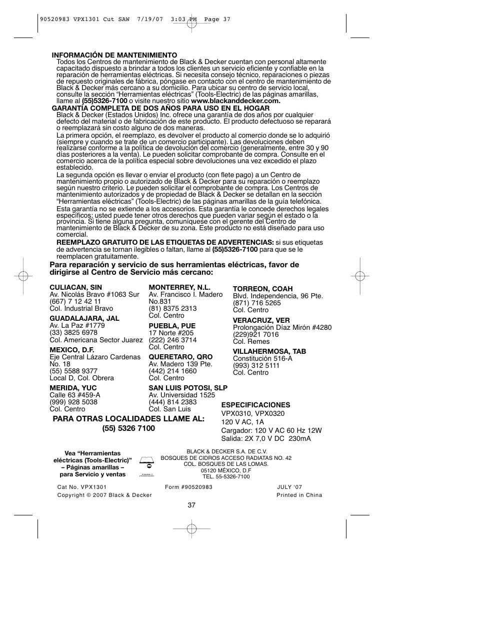 Black & Decker 1 VPX VPX1301 User Manual | Page 37 / 38