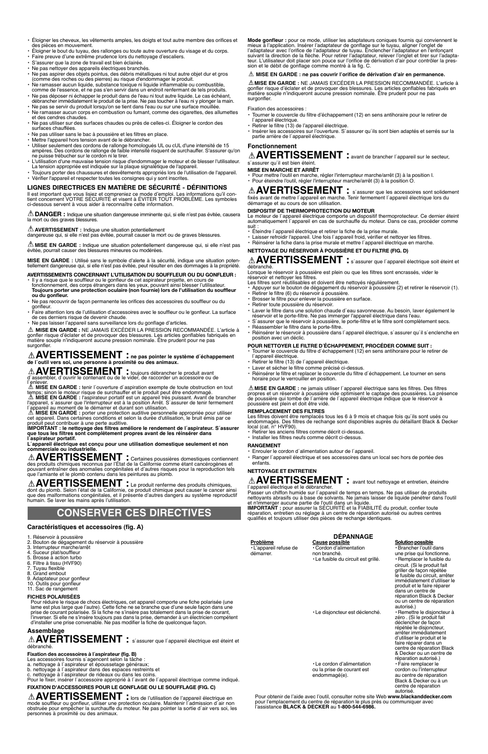 Avertissement, Conserver ces directives | Black & Decker 90068347 User Manual | Page 3 / 5