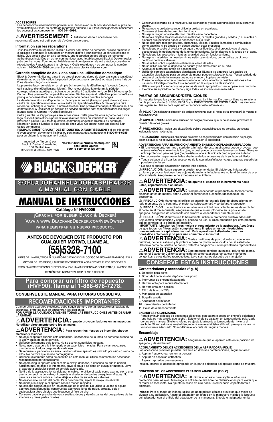 Manual de instrucciones, Advertencia, Avertissement | Conserve estas instrucciones | Black & Decker 90068347 User Manual | Page 4 / 5