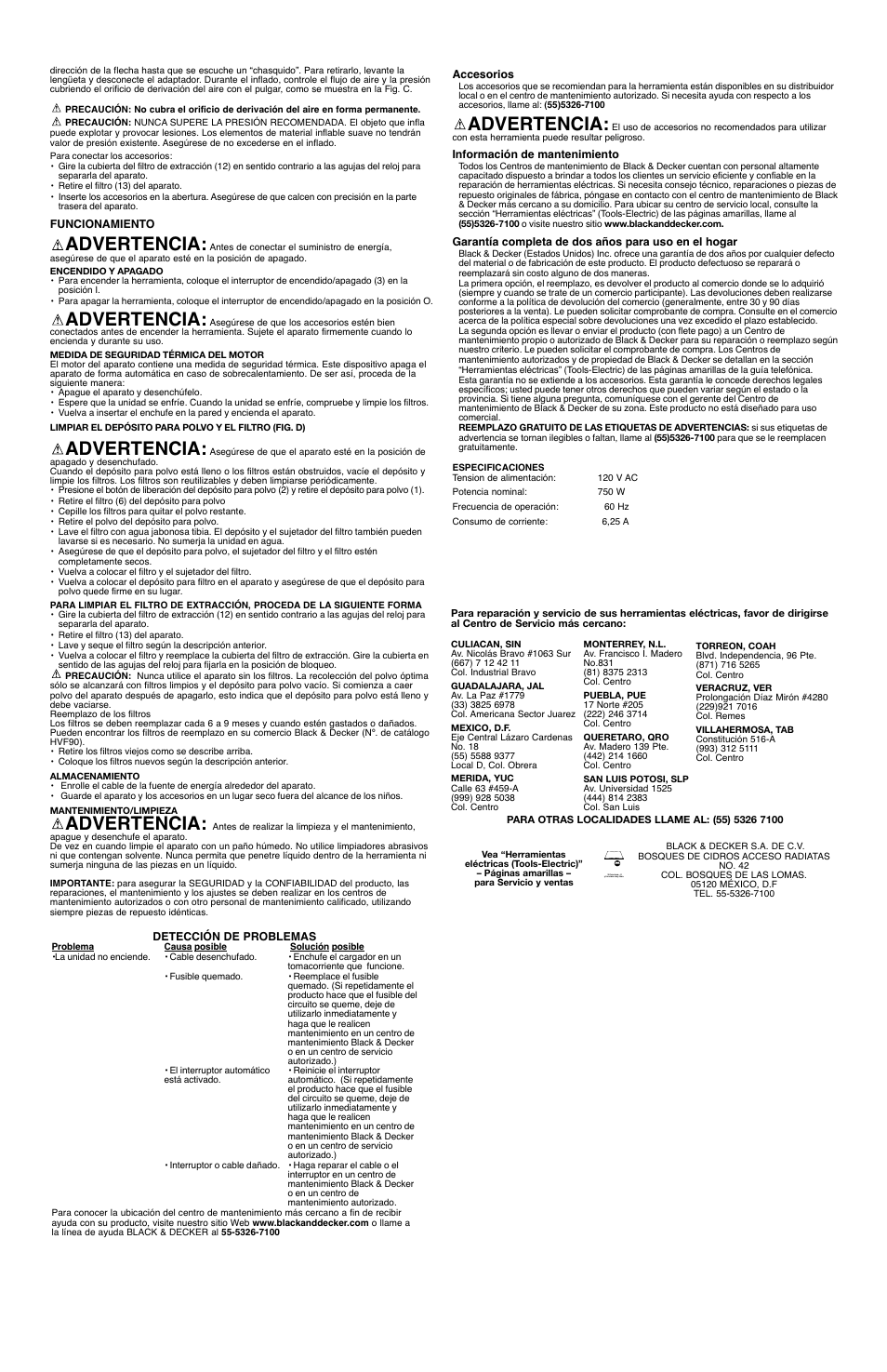 Advertencia | Black & Decker 90068347 User Manual | Page 5 / 5