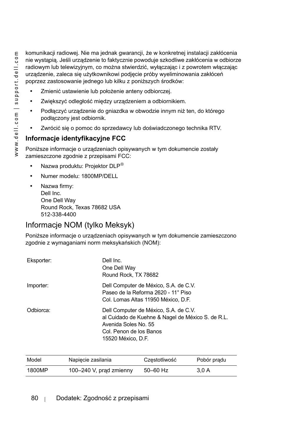 Informacje nom (tylko meksyk) | Dell 1800MP Projector User Manual | Page 1010 / 1096