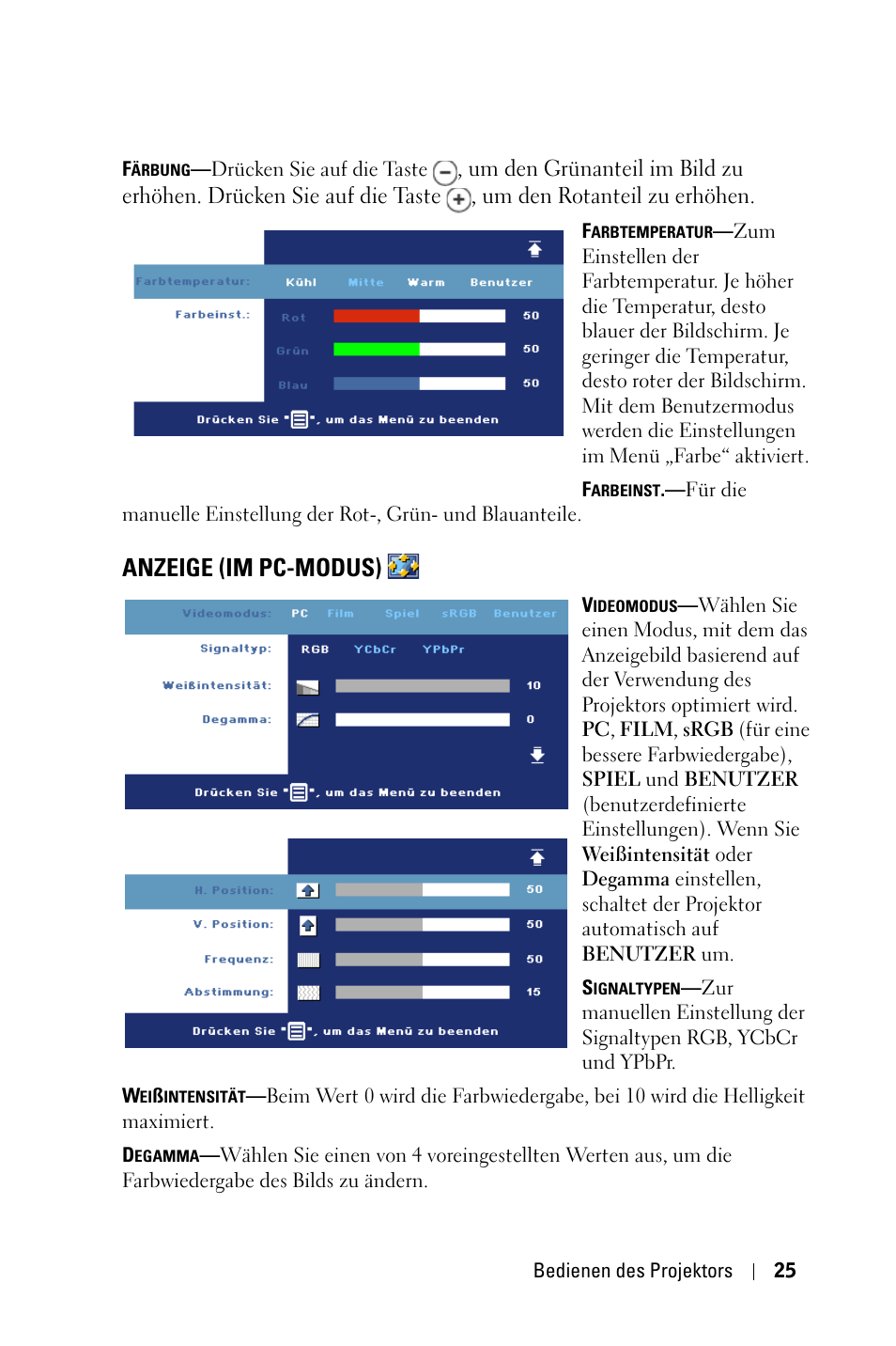 Anzeige (im pc-modus) | Dell 1800MP Projector User Manual | Page 103 / 1096