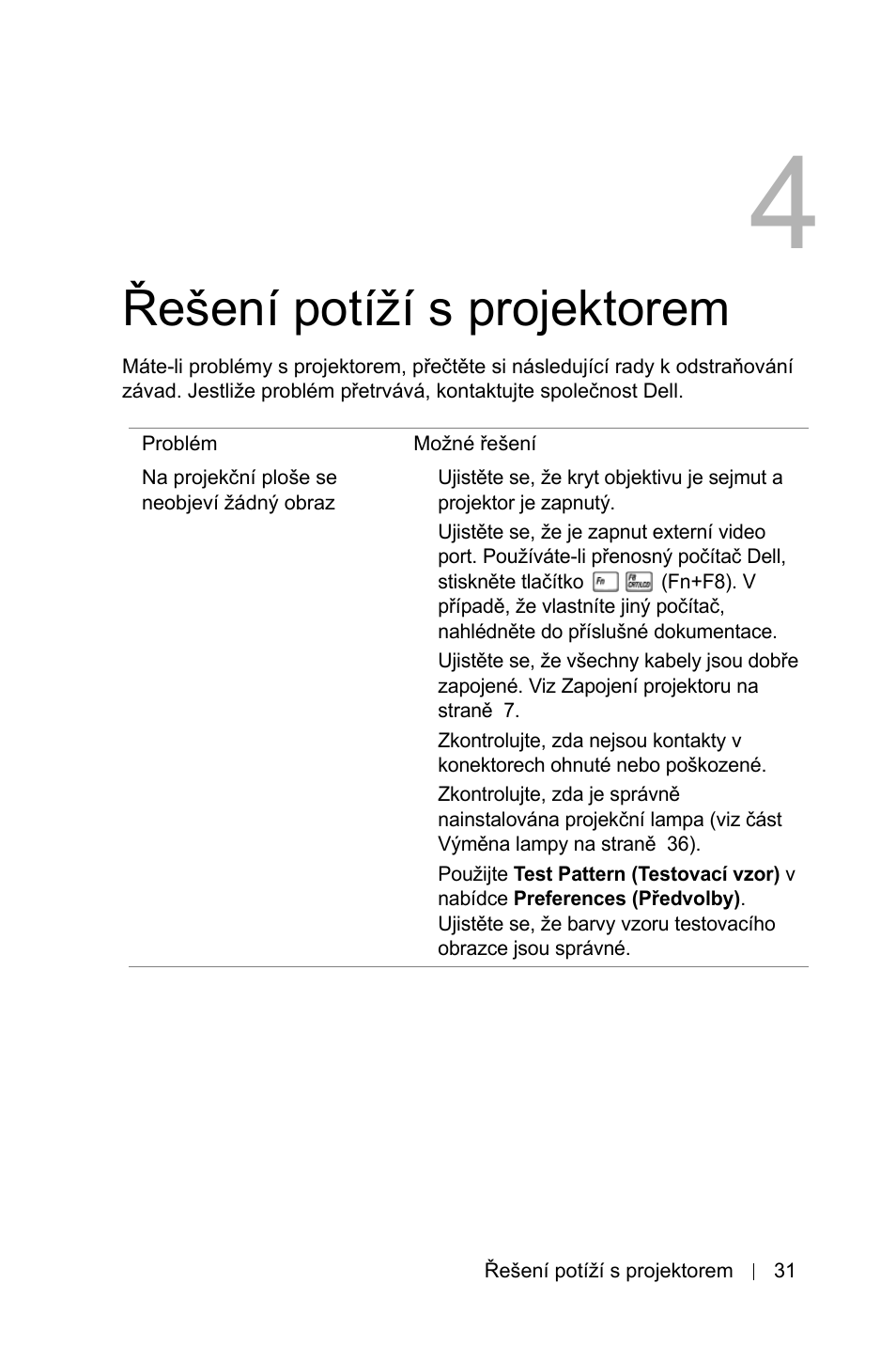 Øeðení potí˛í s projektorem, Řešení potíží s projektorem | Dell 1800MP Projector User Manual | Page 1047 / 1096
