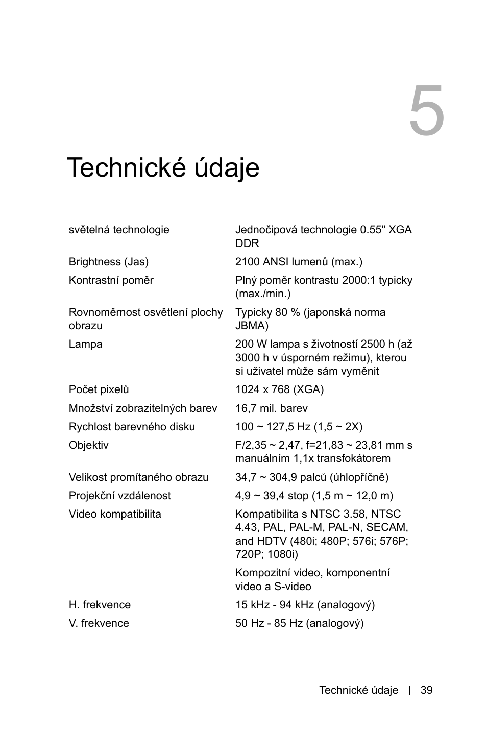 Technické údaje | Dell 1800MP Projector User Manual | Page 1055 / 1096