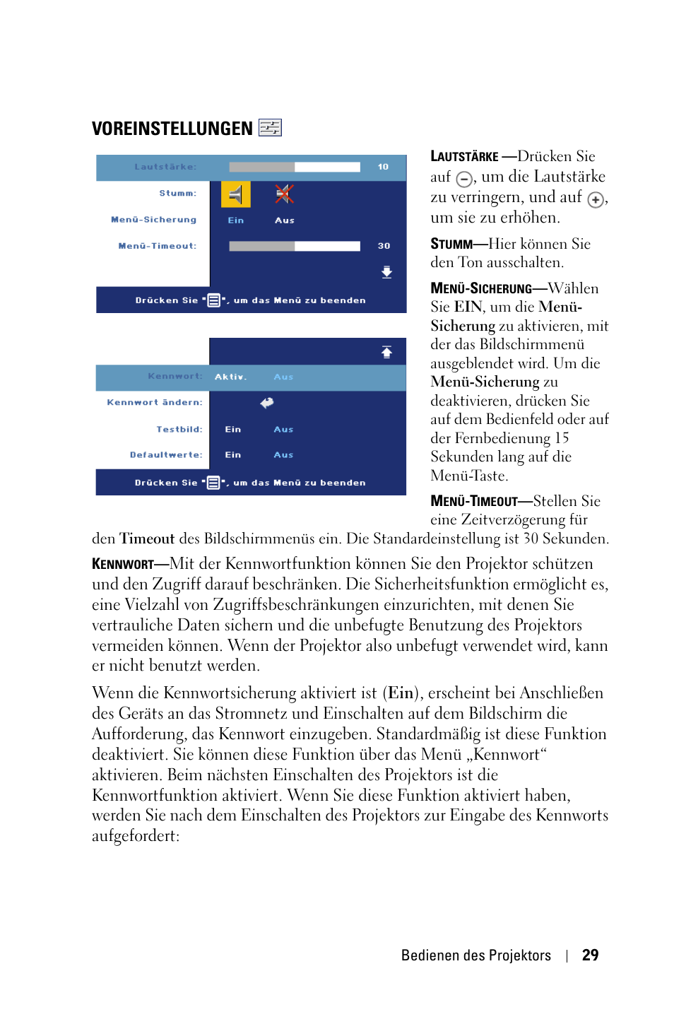 Voreinstellungen | Dell 1800MP Projector User Manual | Page 107 / 1096