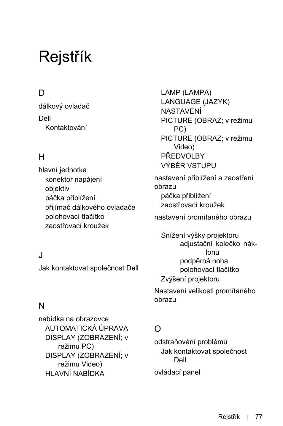 Rejstøík, Rejstřík | Dell 1800MP Projector User Manual | Page 1093 / 1096