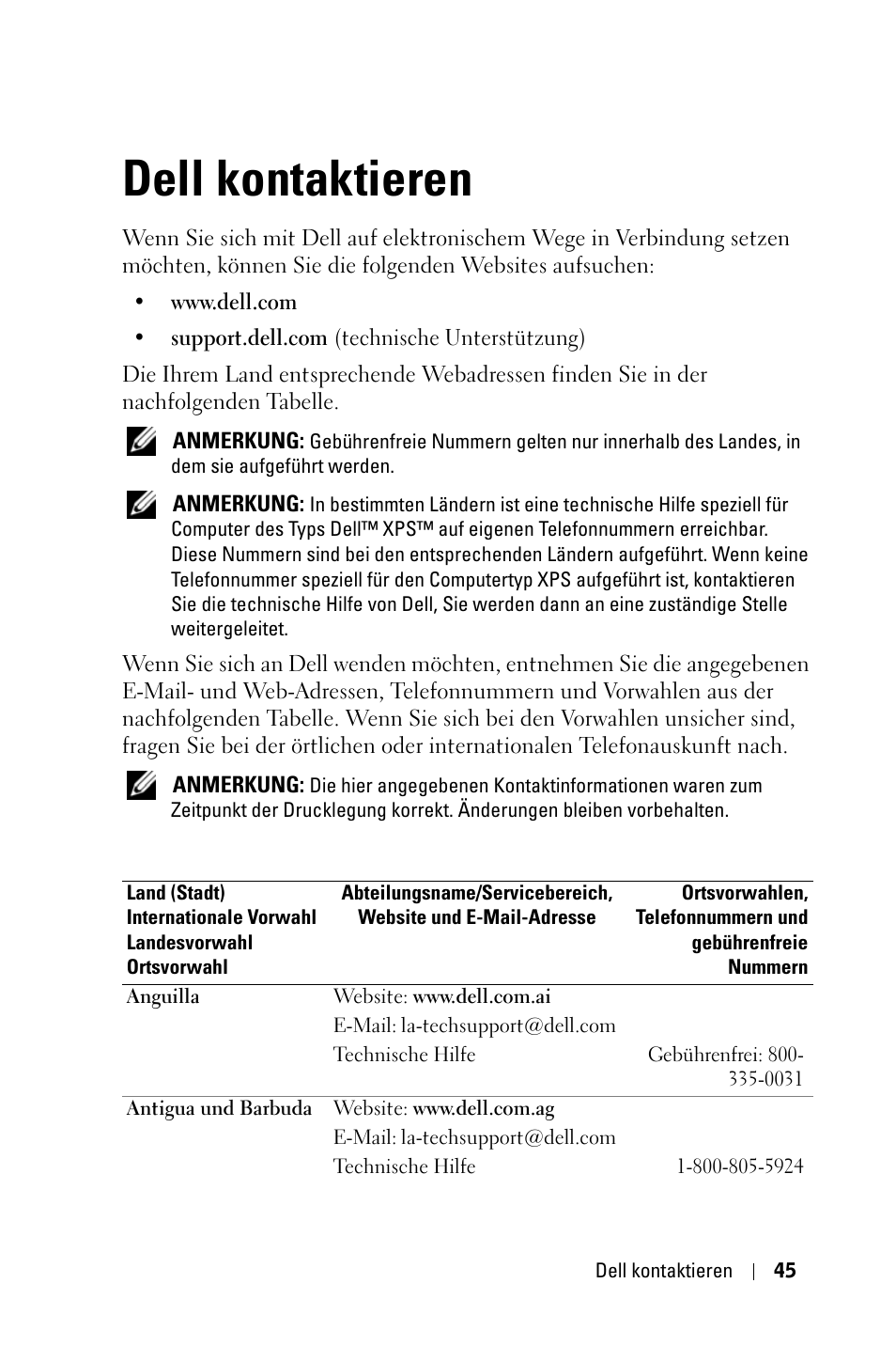 Dell kontaktieren | Dell 1800MP Projector User Manual | Page 123 / 1096