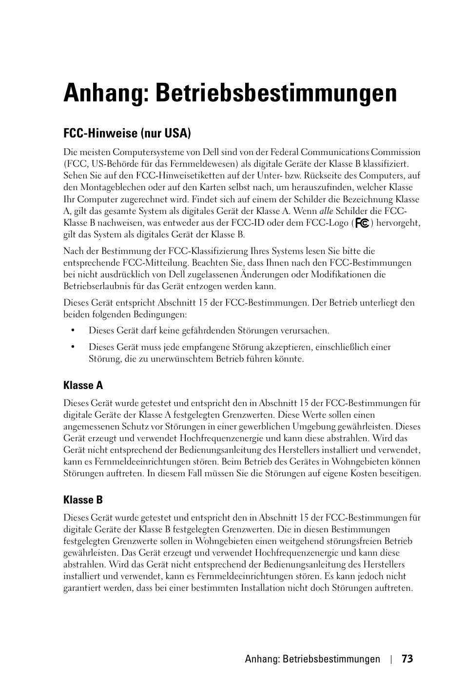 Anhang: betriebsbestimmungen, Fcc-hinweise (nur usa) | Dell 1800MP Projector User Manual | Page 151 / 1096