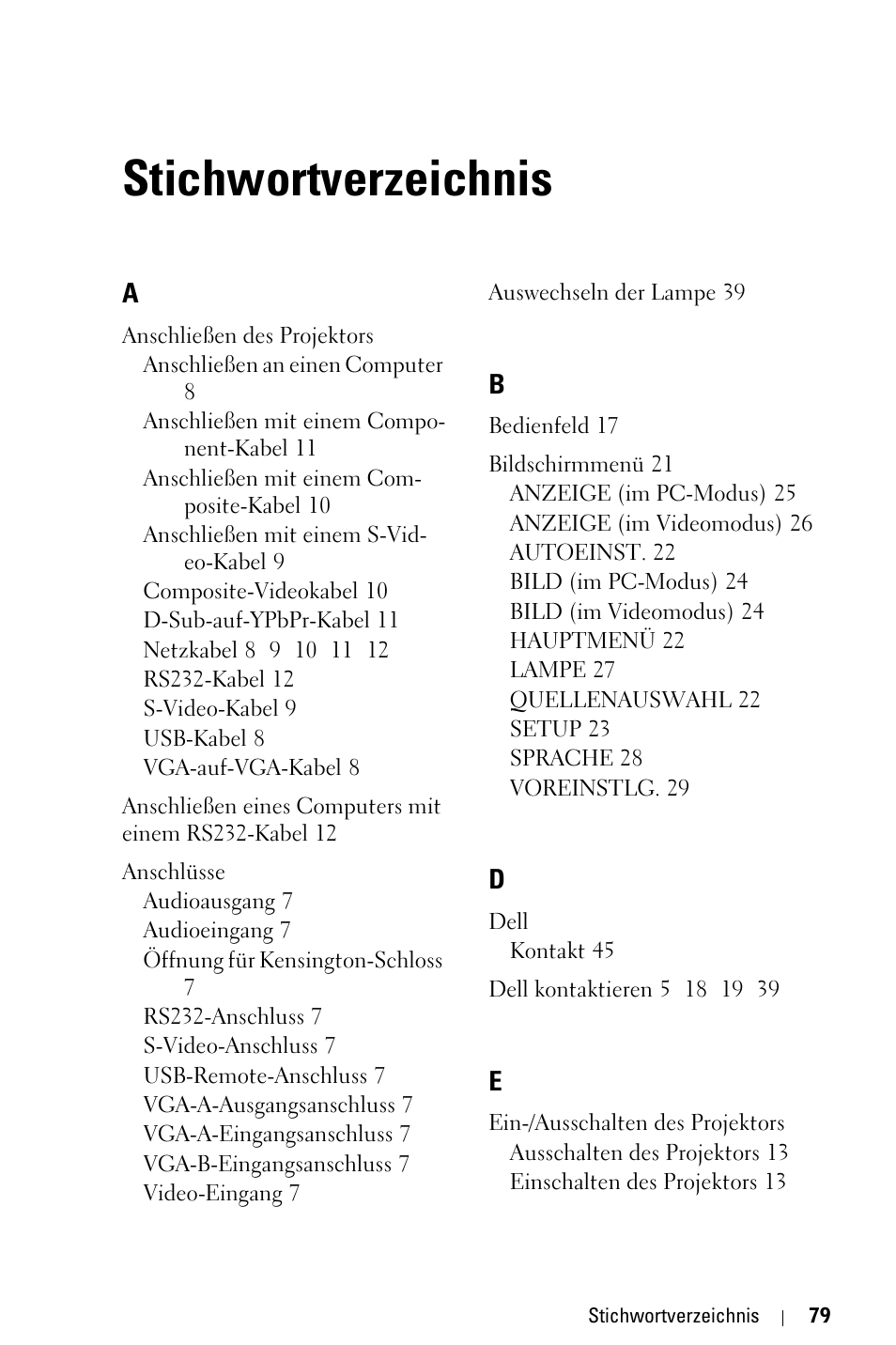 Stichwortverzeichnis | Dell 1800MP Projector User Manual | Page 157 / 1096