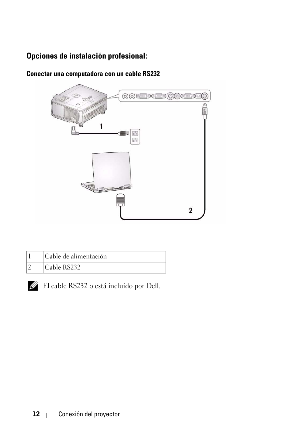 Opciones de instalación profesional, Conectar una computadora con un cable rs232 | Dell 1800MP Projector User Manual | Page 248 / 1096
