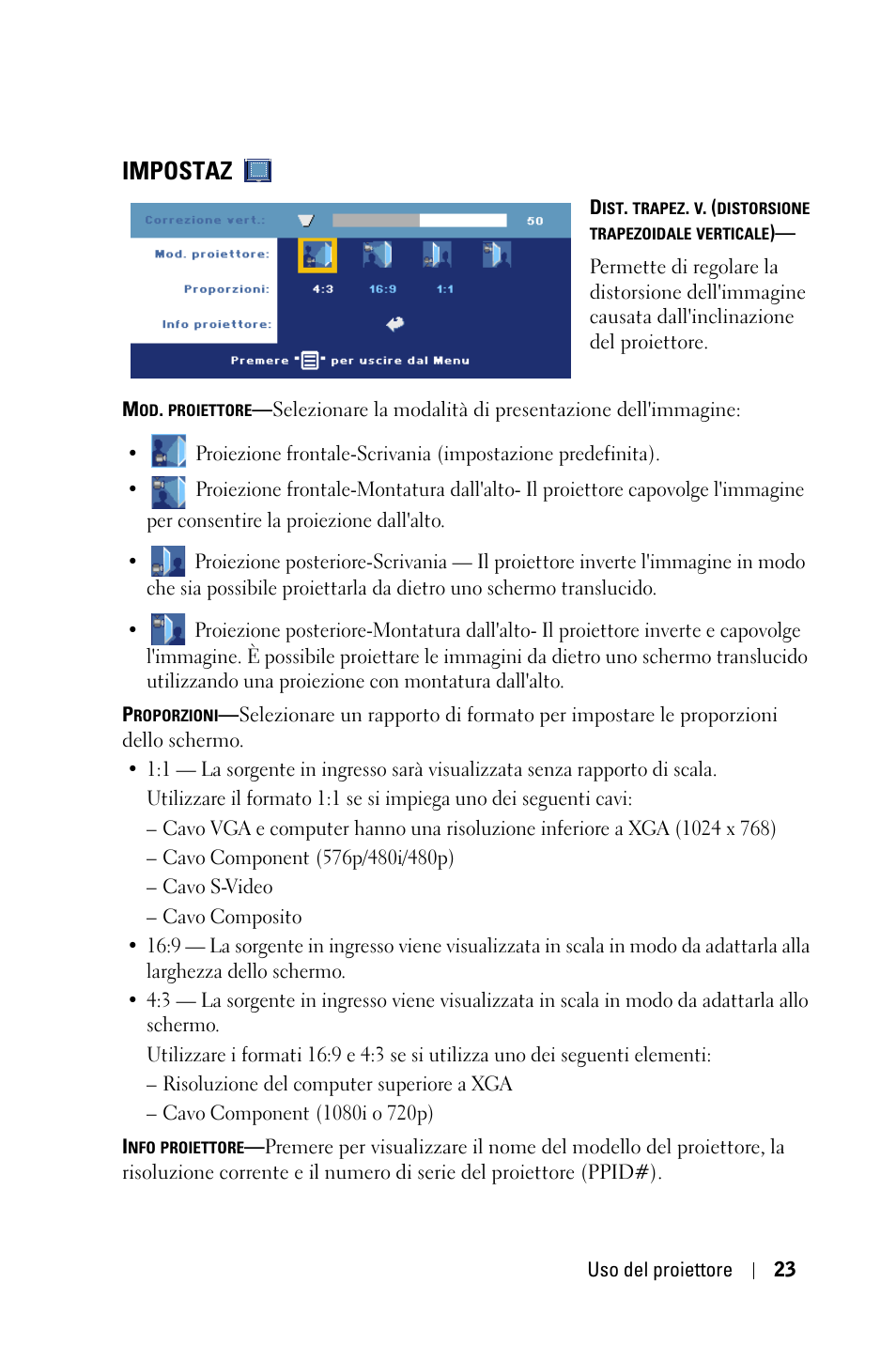 Impostaz | Dell 1800MP Projector User Manual | Page 337 / 1096