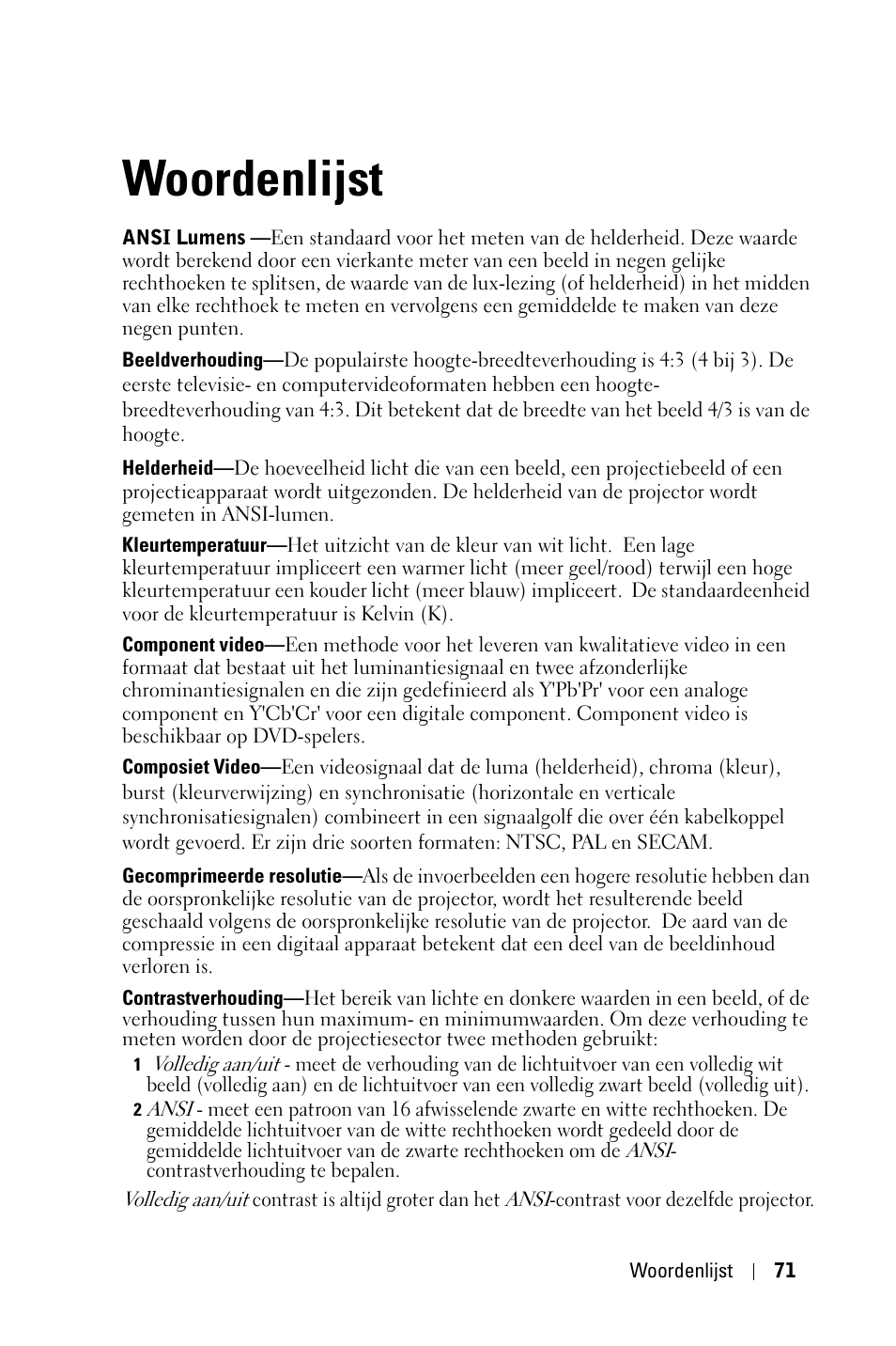 Woordenlijst | Dell 1800MP Projector User Manual | Page 467 / 1096