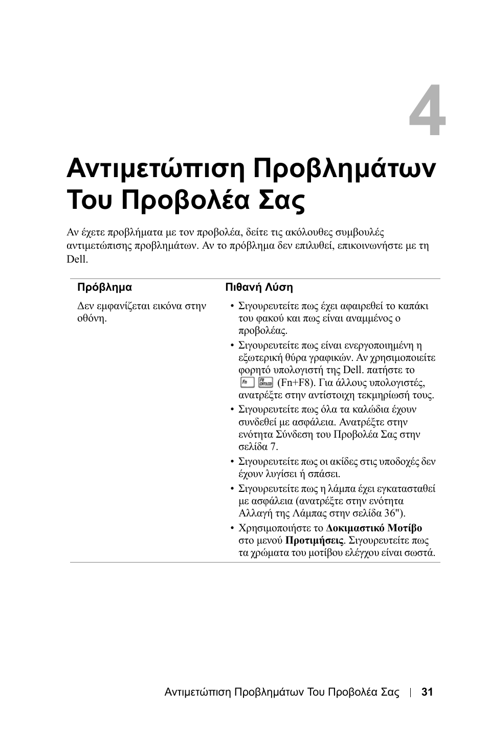 Αντιµετώπιση προβληµάτων του προβολέα σας, Αντιµετώπιση προβληµάτων του, Προβολέα σας | Dell 1800MP Projector User Manual | Page 503 / 1096