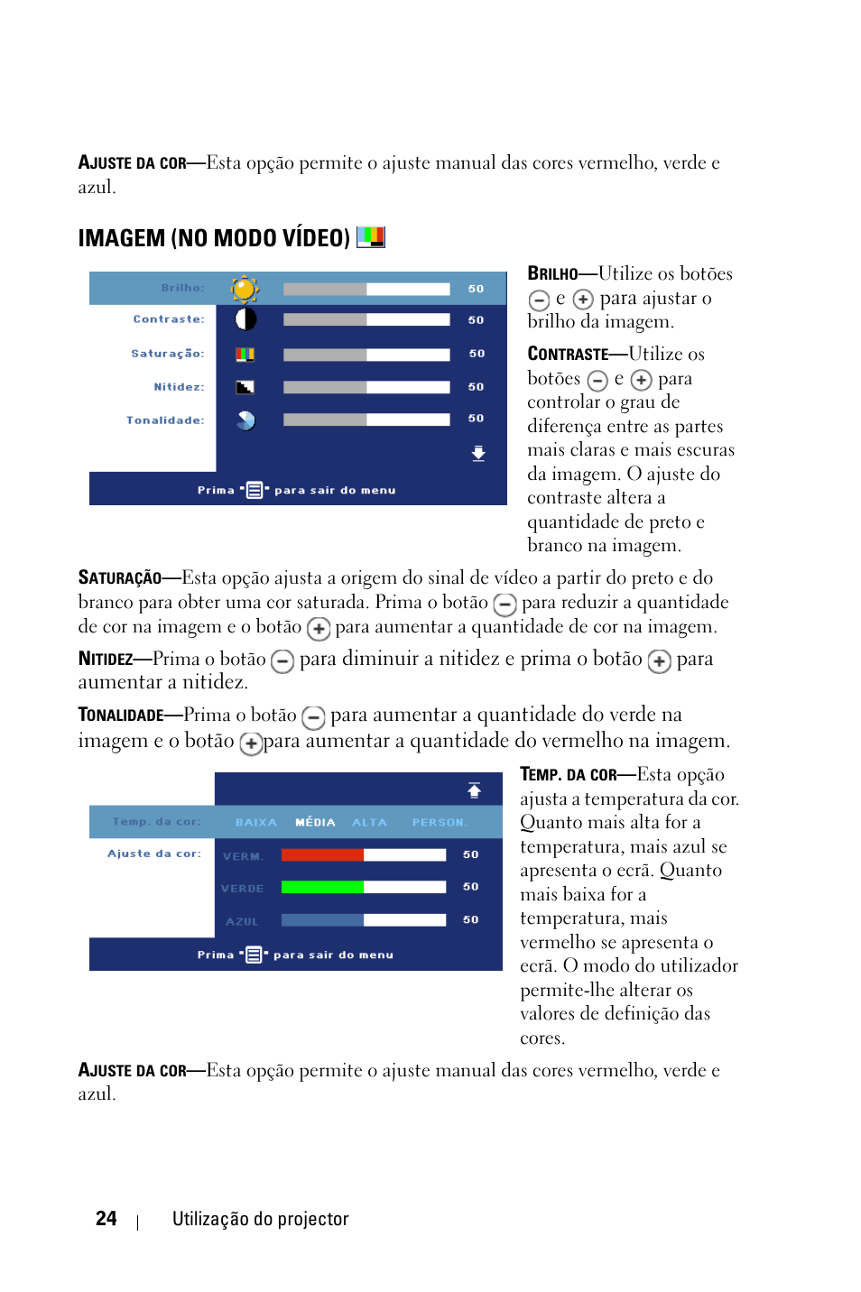 Imagem (no modo vídeo) | Dell 1800MP Projector User Manual | Page 572 / 1096