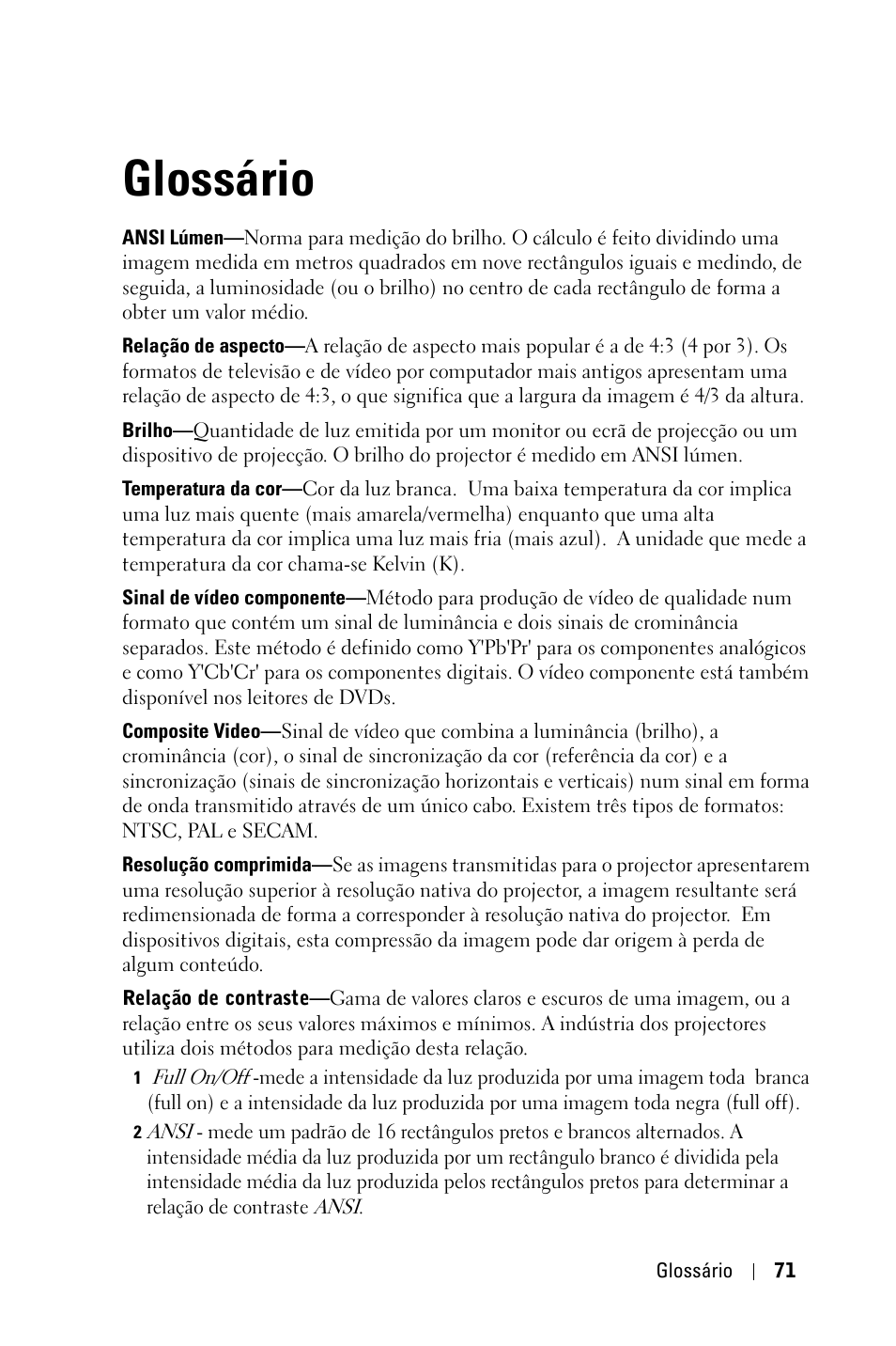 Glossário | Dell 1800MP Projector User Manual | Page 619 / 1096