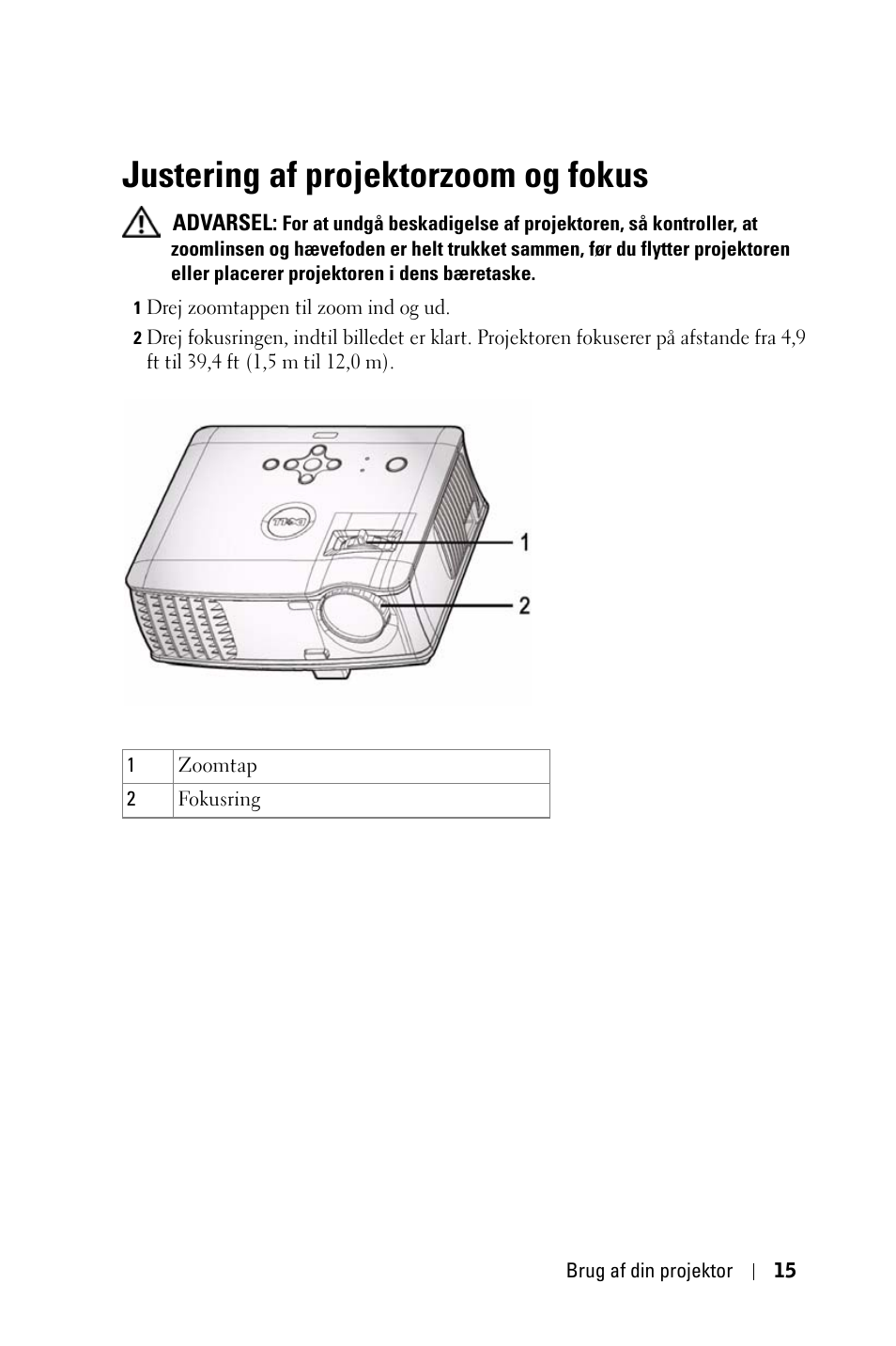 Justering af projektorzoom og fokus | Dell 1800MP Projector User Manual | Page 639 / 1096