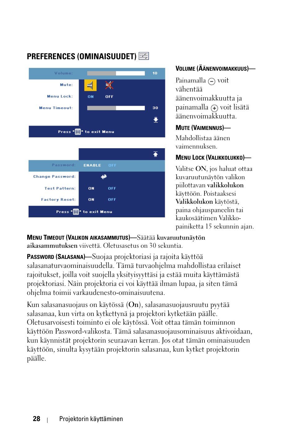 Preferences (ominaisuudet) | Dell 1800MP Projector User Manual | Page 728 / 1096