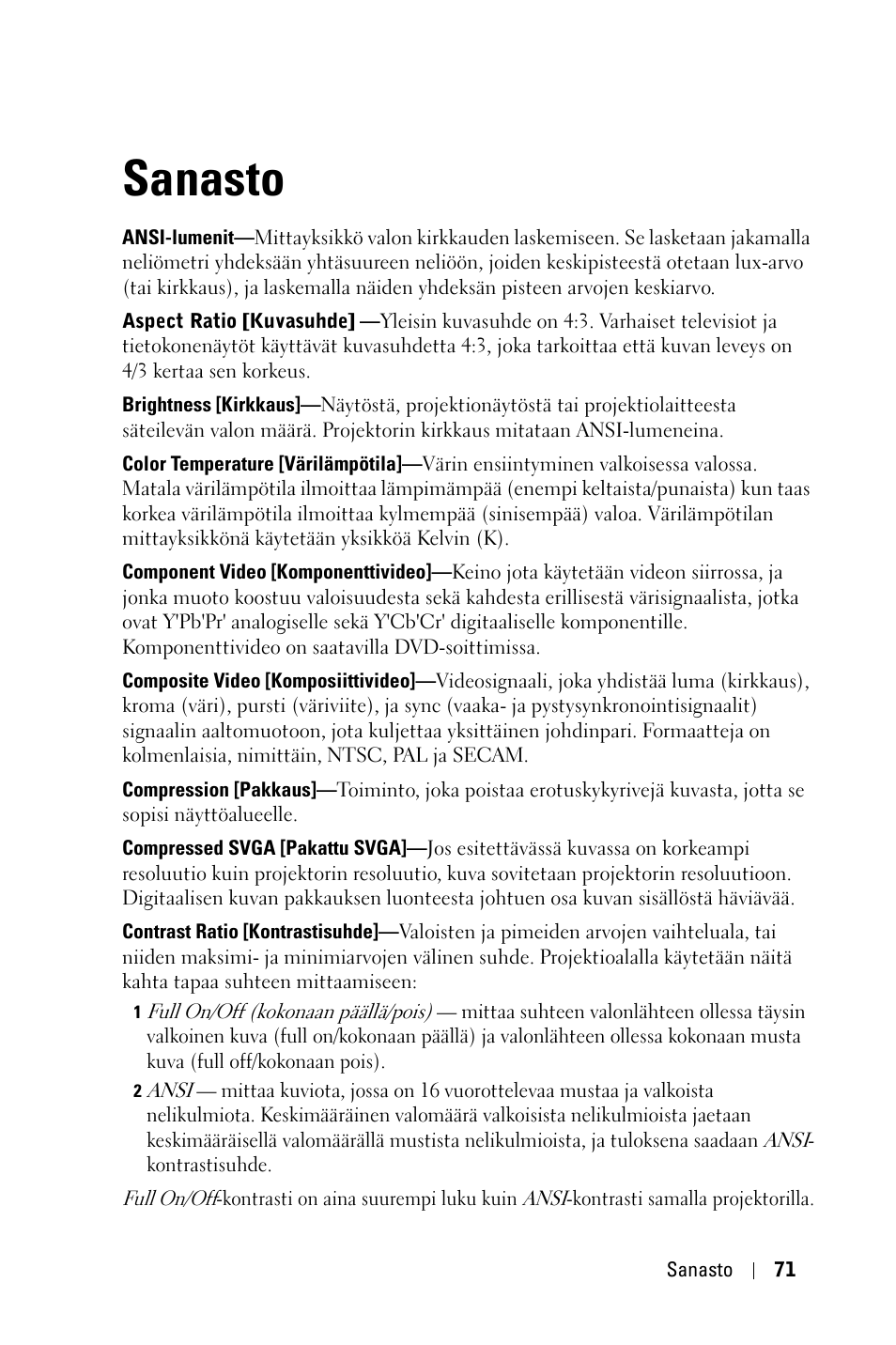 Sanasto | Dell 1800MP Projector User Manual | Page 772 / 1096
