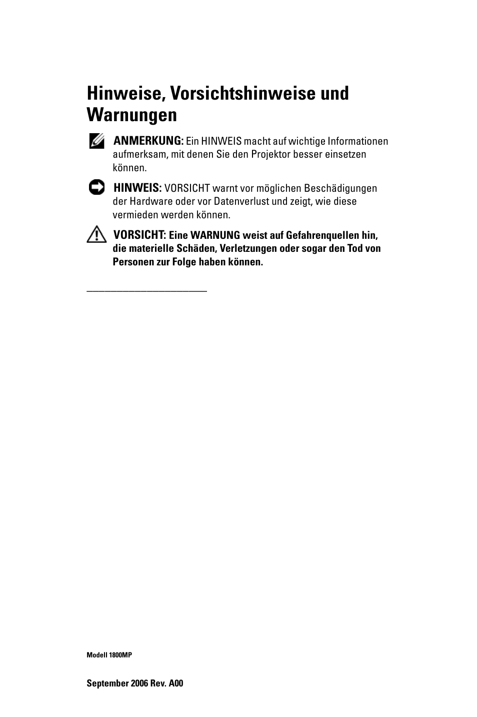 Hinweise, vorsichtshinweise und warnungen | Dell 1800MP Projector User Manual | Page 80 / 1096