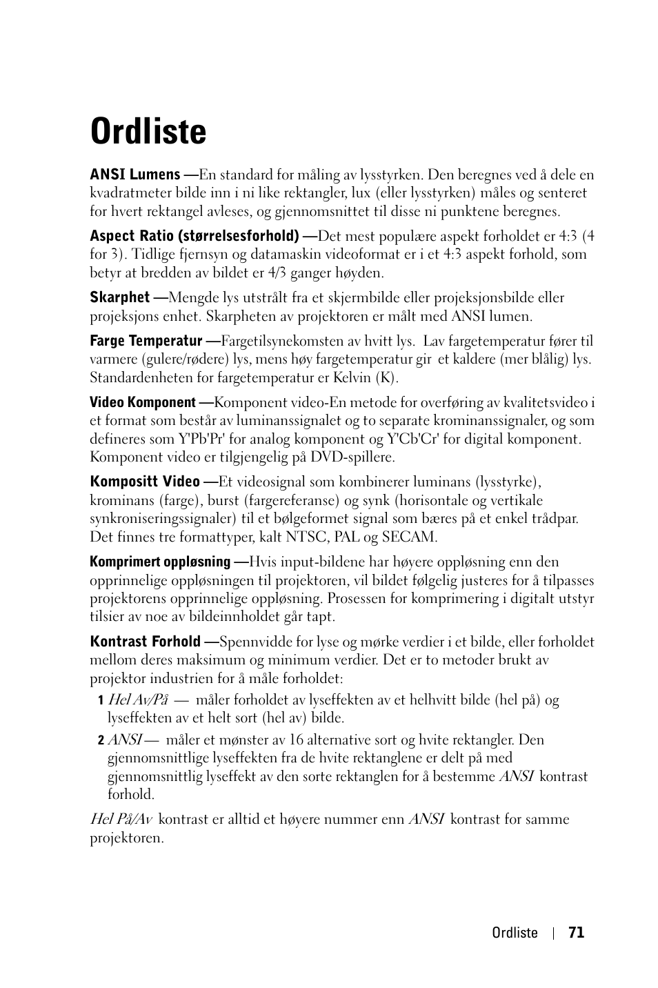 Ordliste | Dell 1800MP Projector User Manual | Page 849 / 1096