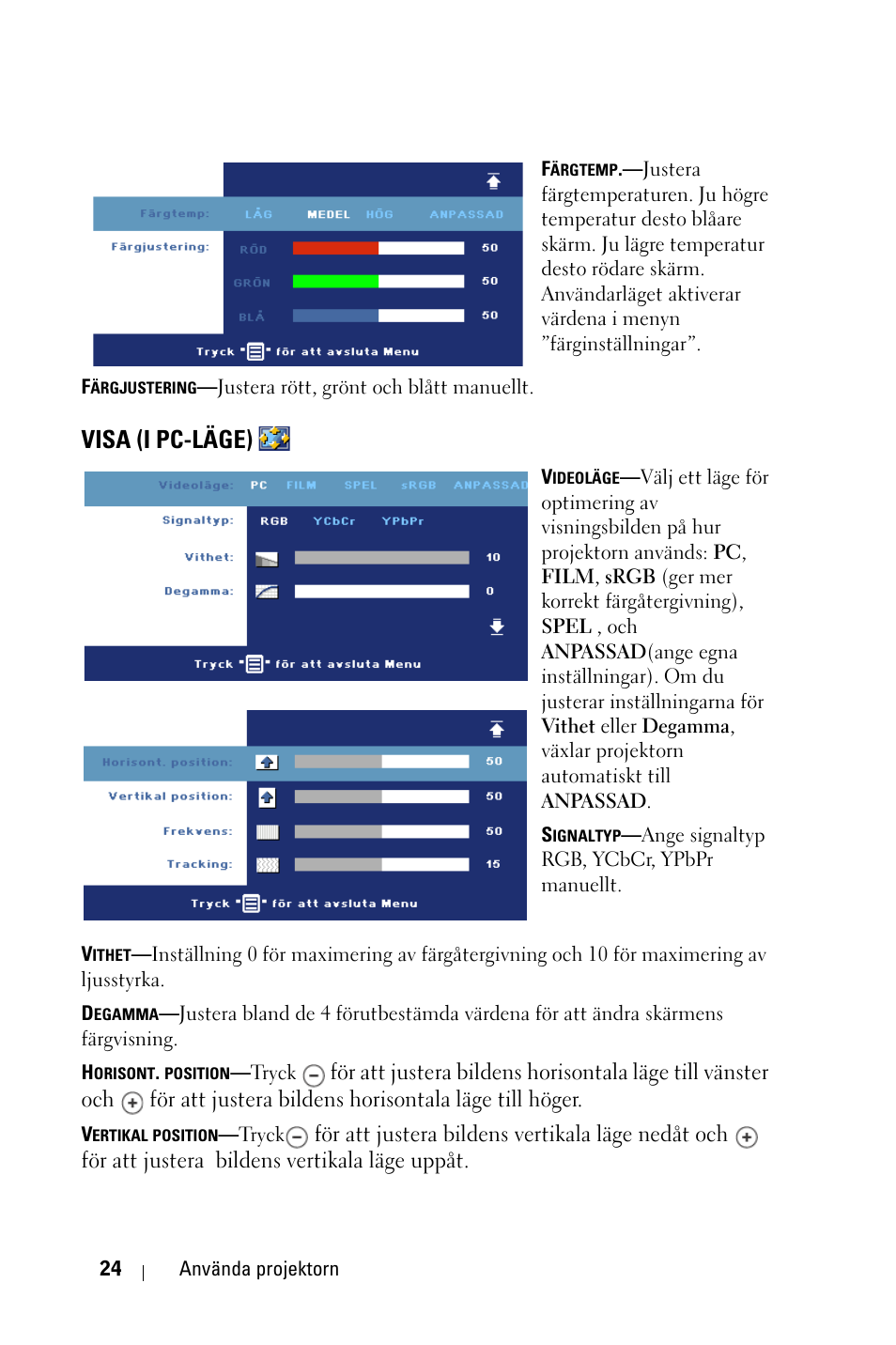 Visa (i pc-läge) | Dell 1800MP Projector User Manual | Page 878 / 1096