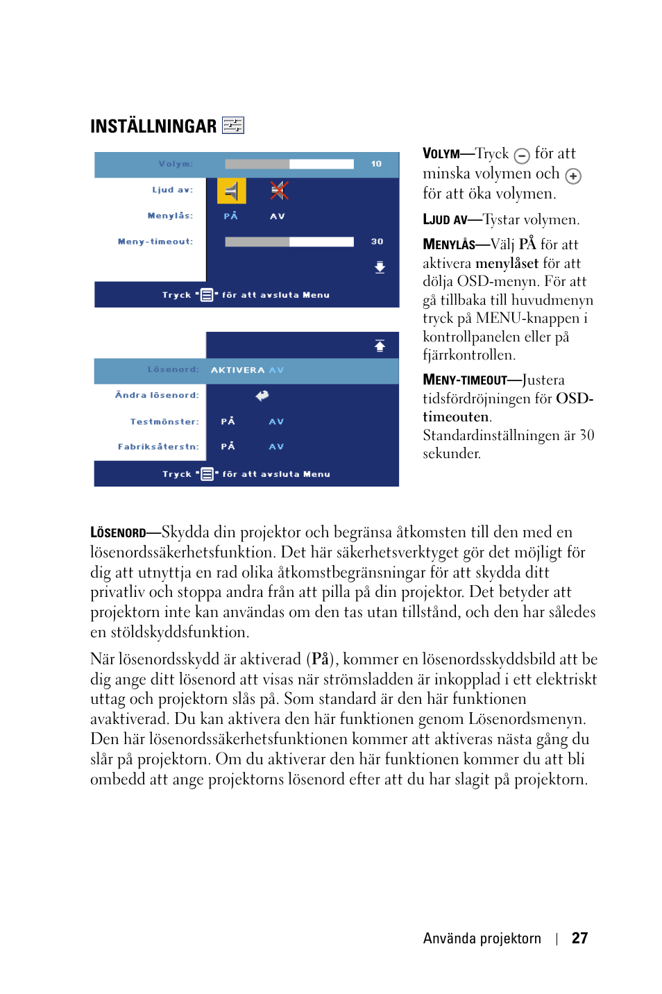 Inställningar | Dell 1800MP Projector User Manual | Page 881 / 1096