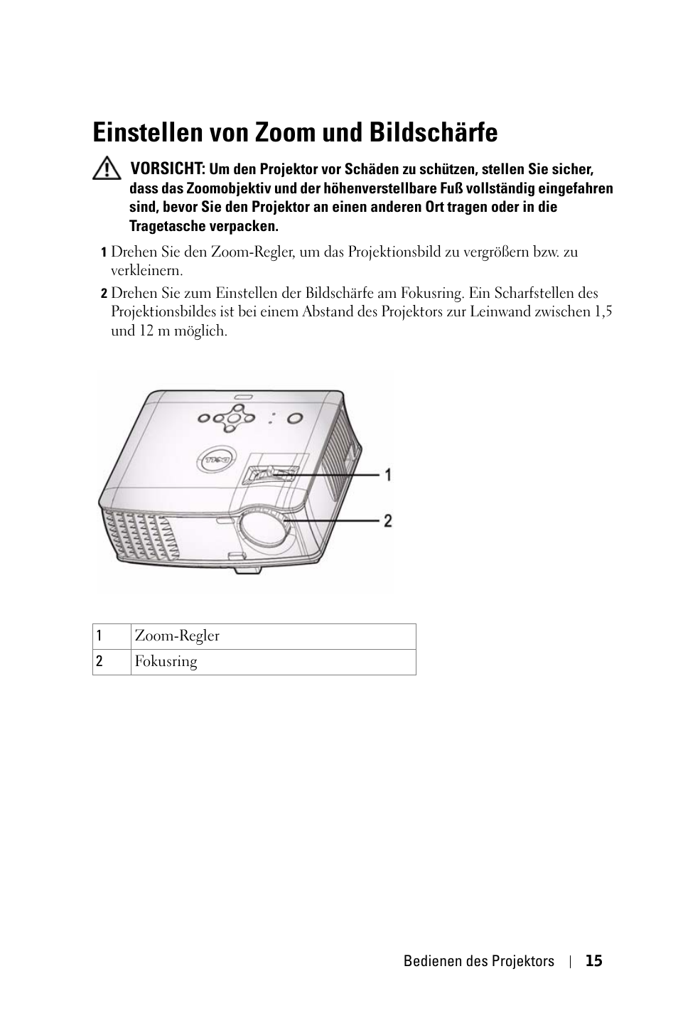 Einstellen von zoom und bildschärfe | Dell 1800MP Projector User Manual | Page 93 / 1096