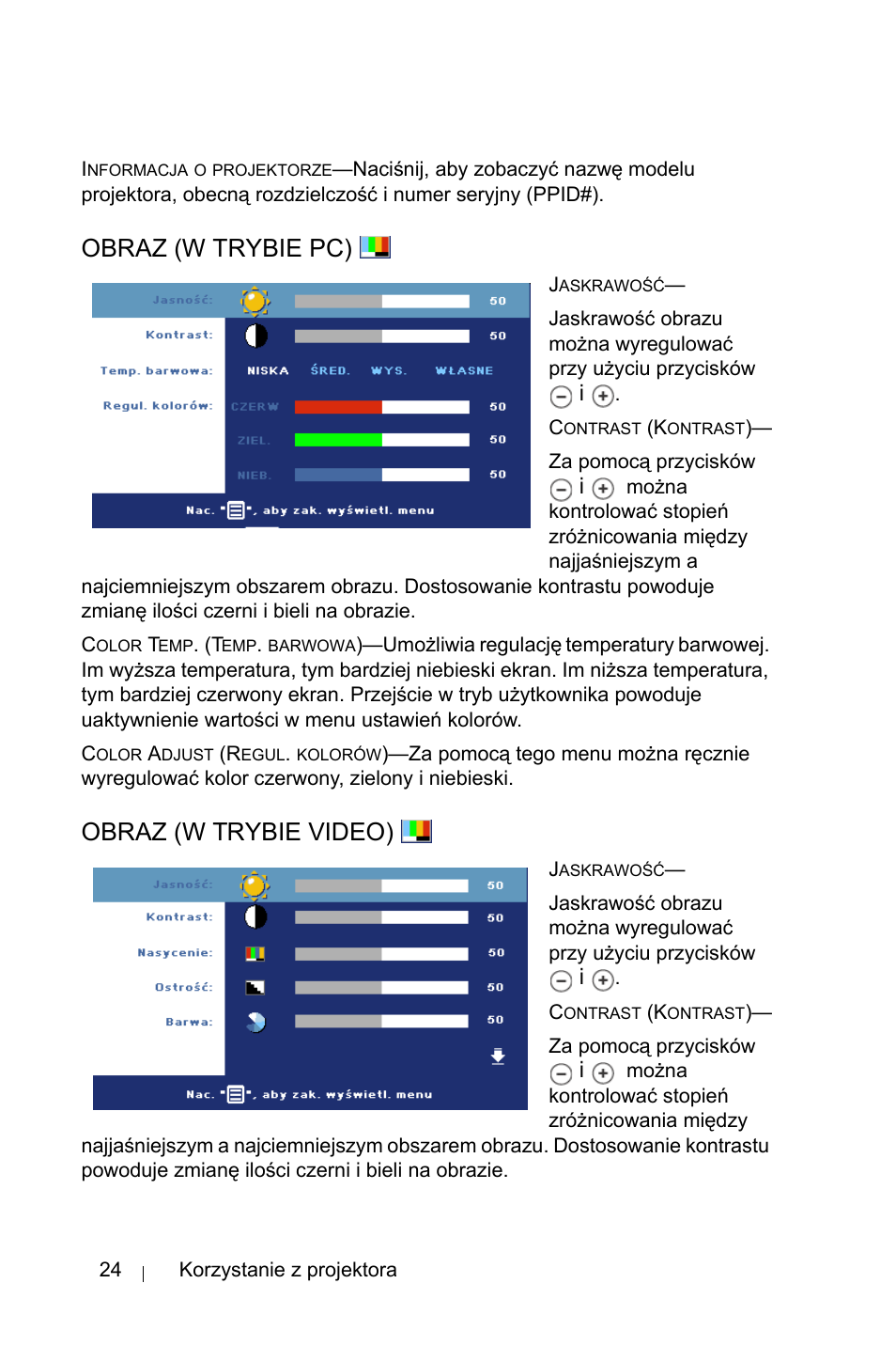 Obraz (w trybie pc), Obraz (w trybie video) | Dell 1800MP Projector User Manual | Page 954 / 1096