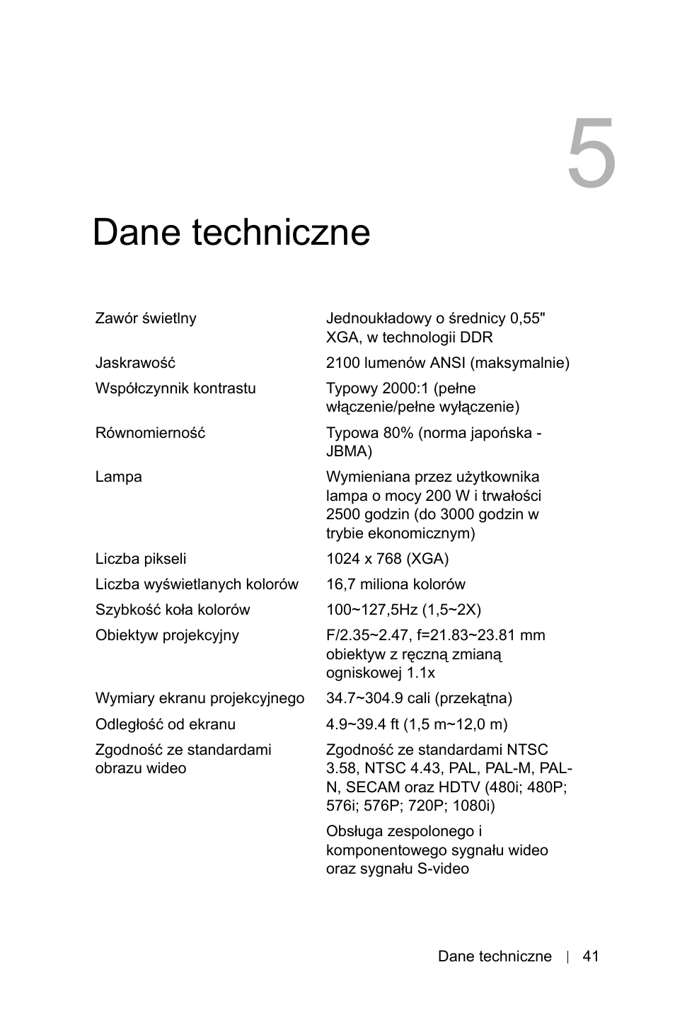 Dane techniczne | Dell 1800MP Projector User Manual | Page 971 / 1096