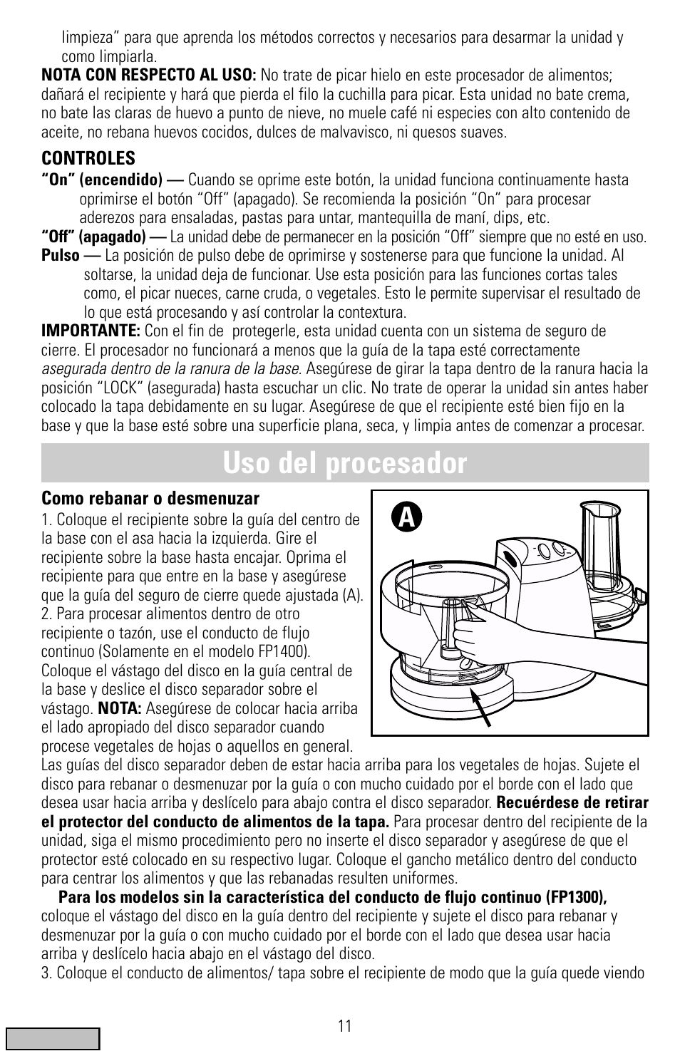 Uso del procesador | Black & Decker FP1300 Series User Manual | Page 11 / 24