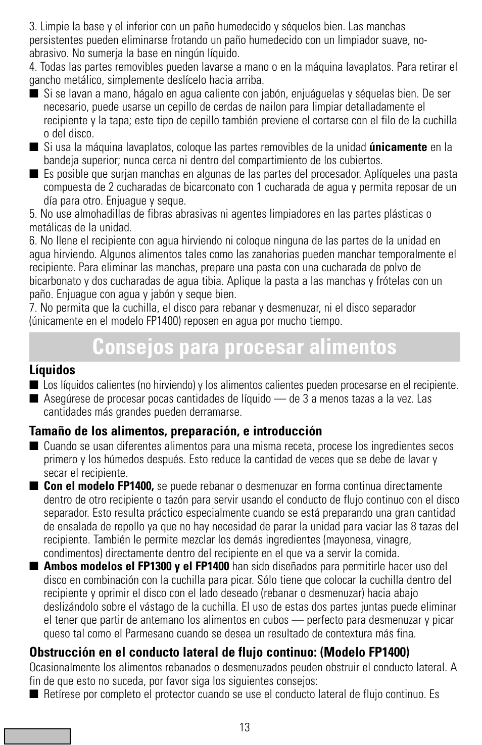 Consejos para procesar alimentos | Black & Decker FP1300 Series User Manual | Page 13 / 24