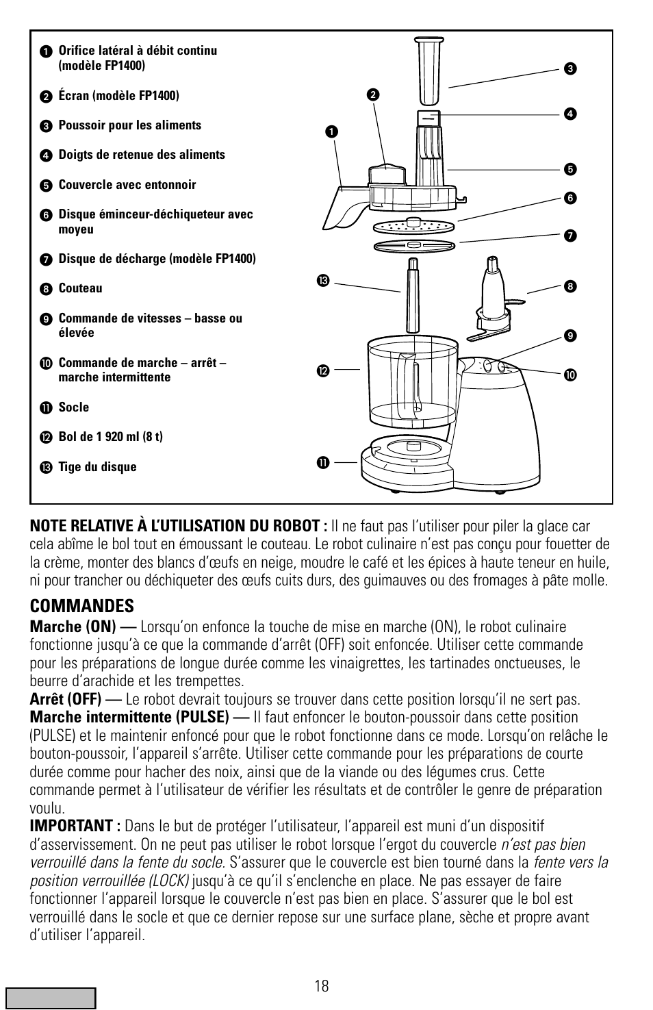 Commandes | Black & Decker FP1300 Series User Manual | Page 18 / 24